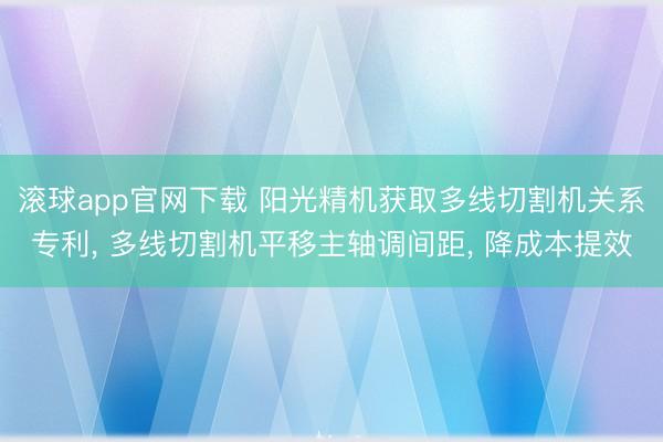 滚球app官网下载 阳光精机获取多线切割机关系专利, 多线切割机平移主轴调间距, 降成本提效